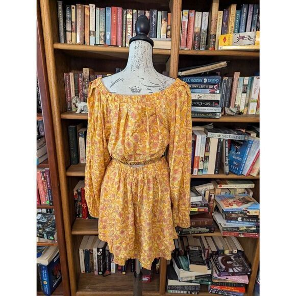 New Free People Jael Printed Yellow Mini Dress Women’s Size Medium MSRP: $128 - Picture 2 of 6
